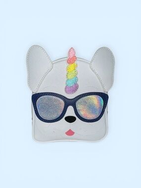 Bath & Body Works White Frenchie Unicorn-Dog Cosmetic Bag with Rainbow Horn NWT